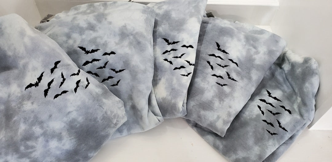 Tie dye Bats Embroidered Crewneck
